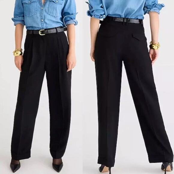 J.Crew Essential Wide Leg Pant 6T Tall/Long Black Crepe Dress Pants Trouser Work - Picture 1 of 16